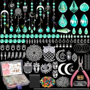 420피스 크리스탈 레인보우 메이커 - 유리 구슬과 도구가 포함된 결혼식용 성인용 썬캐처 DIY 키트 - 올빼미 디자인 실내 창문용