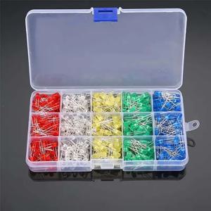 500Pcs 상자 5mm LED 다이오드 노란색 빨간색 파란색 녹색 흰색 구색 빛 DIY 키트 발광 다이오드 세트