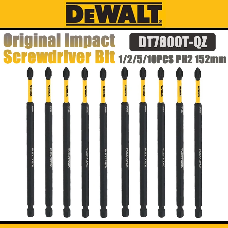 DEWALT 1/2/5/10PCS PH2 152mm 오리지널 임팩트 스크루드라이버 비트 고경도 전동 드라이버 드릴 연장형 NO.DT7800T