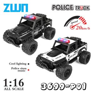 ZWN 1:16 합금 고속 오프로드 경찰 트럭 RC 자동차 음악 사운드 및 LED 조명 야외 장난감 2.4G 원격 제어 자동차