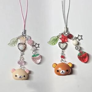 귀여운 딸기 곰 하트 비즈 폰 체인 참 랜야드 아이폰 삼성 유니버설 분실 방지 목걸이 줄 장식