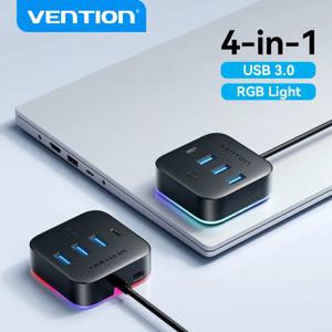 Vention USB A 3.0 허브 RGB 라이트 스위치 USB C 3.2 Gen1 5Gbps 데스크탑 허브 어댑터 PC 노트북 액세서리 USB 스플리터 익스텐더