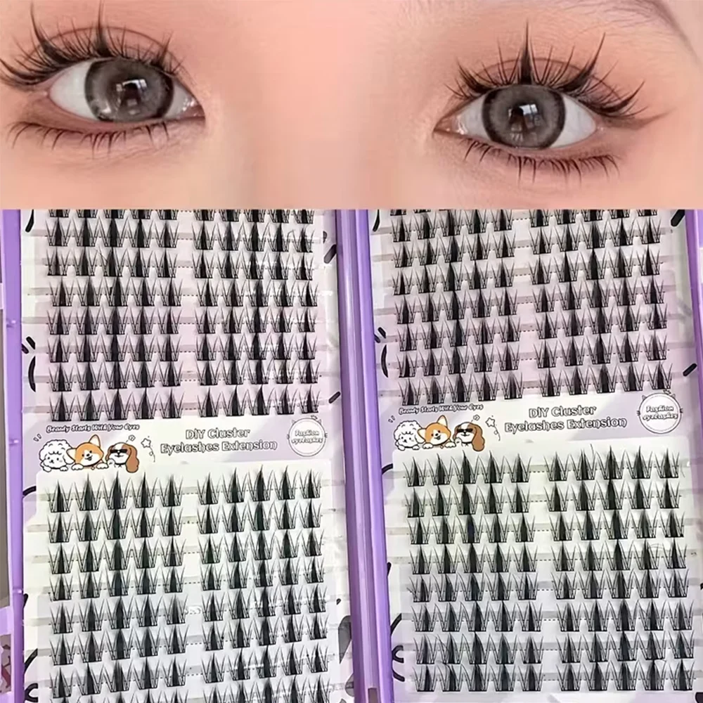 만화풍 속눈썹 클러스터 샤프 320개, 13mm 길이 슬림 한국 메이크업 속눈썹 클러스터, 아시안 스타일 속눈썹 재사용 가능, 초보자용