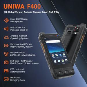 UNIWA F400 4G 러기드 PDA 젤로 POC 무전기 글로벌 안드로이드 15 4인치 4GB+64GB 2.5W 대형 스피커 4350mAh PoC SOS 버튼 NFC