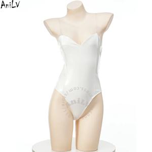 AniLV 일본 애니메이션 소녀 흰색 타이트 길이 바디수트 의상 학교 수영복 코스프레 의상