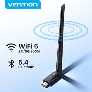 벤션 와이파이 6 무선 네트워크 카드 AX900 USB 블루투스 5.4 어댑터 5dBi 게인 5G/2.4G 이더넷 와이파이 도그 (윈도우 PC 노트북 10/11용)