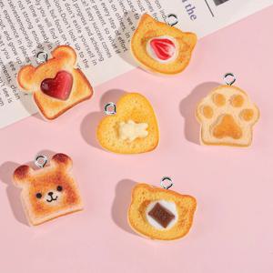 10개 하트 곰 고양이 동물 모양 토스트 빵 레진 참 귀여운 발톱 음식 펜던트 DIY 귀걸이 목걸이 열쇠고리 쥬얼리 만들기