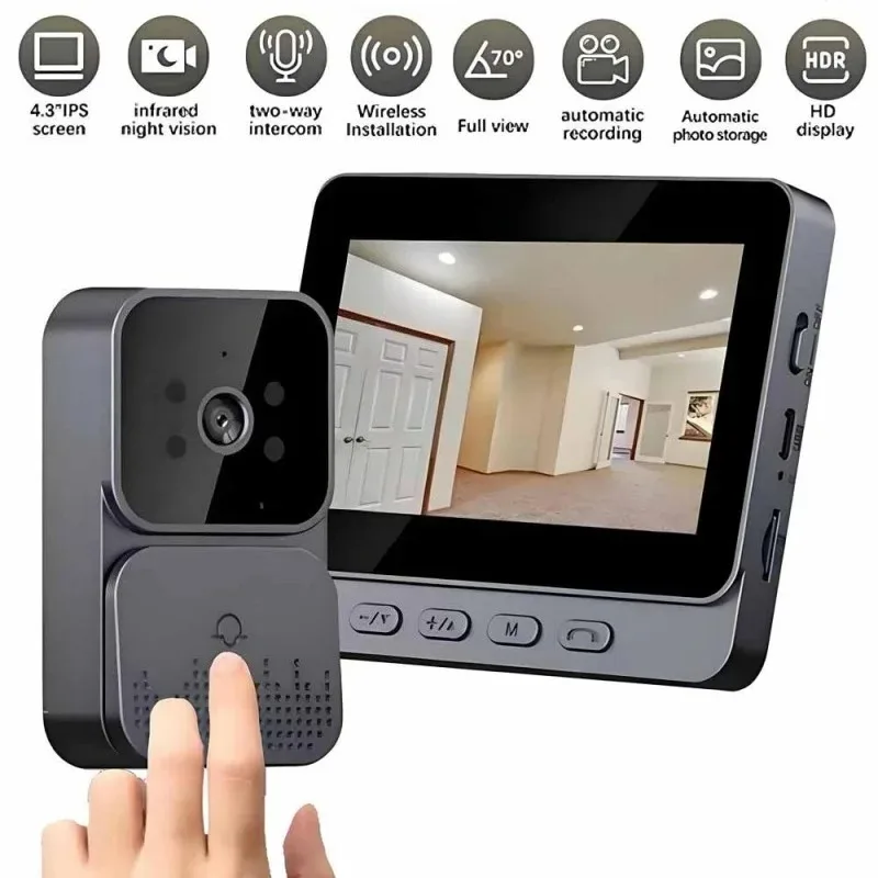 스마트 WiFi 2.4G 무선 도어벨 비디오 인터콤 카메라 지능형 야간 투시경 4.3인치 HD 화면 보안용 가정 아파트용