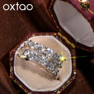 OXTAO 럭셔리 기념일 모이사나이트 트위스트 센크 링 3.26cttw 10 스톤 핑거 링 약혼 결혼식 14K 골드 충전 주얼리