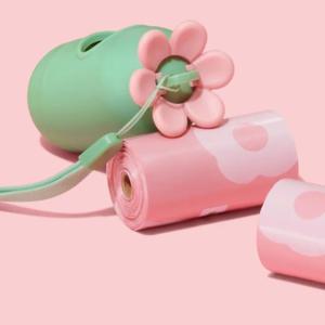 휴대용 애완동물 배변봉투, 핑크 꽃무늬 강아지 배변봉투, 배변봉투 디스펜서, 청소용품 액세서리