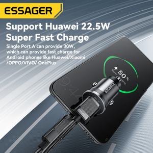 Essager 45W 미니 USB 차량용 충전기 QC 3.0 PD 3.0 SCP AFC USB 타입 C 차량용 휴대폰 충전기 (아이폰, 화웨이, 삼성, 샤오미, 아이패드용)
