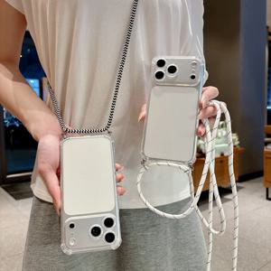 아이폰 17 16 15 14 13 12 11 Pro Xs Max 7 8 6 6s Plus Mini XR Air 16e 17e 충격 방지 투명 크로스바디 끈 달린 폰 케이스 커버