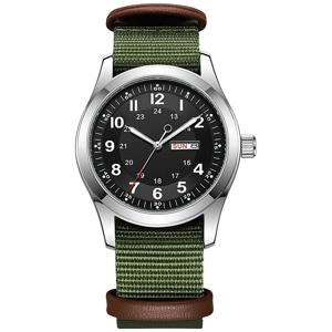 2026 남성용 42mm 야광 시계, 야광 다이얼, 데이/데이트 표시, 그린 캔버스 스트랩, 30M 방수 필드 시계, 카키 스트랩