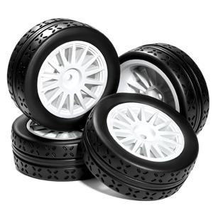 4개입 1/10 RC 랠리 스트리트 타이어(휠 포함, 외경 70mm) 레이싱 타이어, MJXRC 10304 타미야 TT01 TT02 XV02 온로드 투어링카용