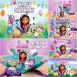 만화 핑크색 개비드 인형의 집 테마 생일 파티 장식 기타를 연주하는 소녀와 그녀의 고양이 친구 배경 아기 샤워 소품