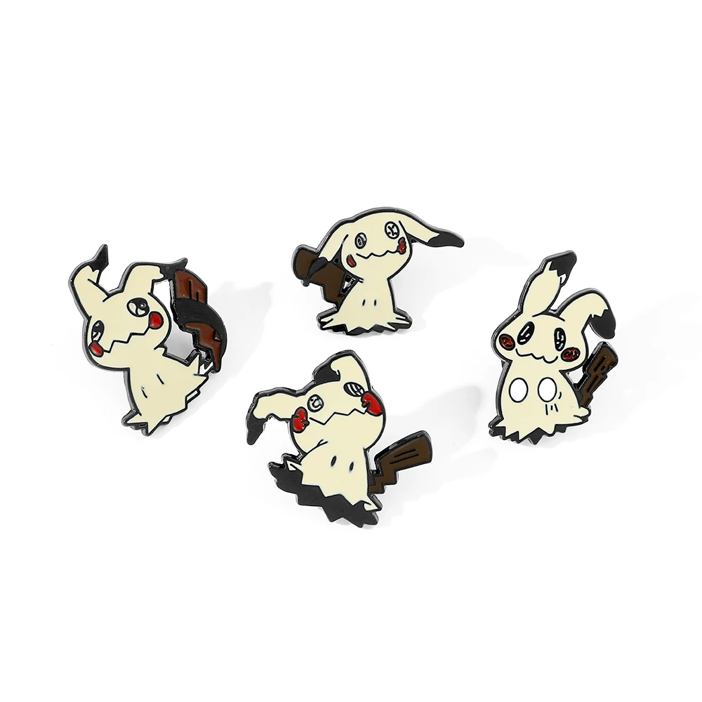 4 Pcs 만화 동물 가슴 브로치 세트 재미 있은 Mimikyu 에나멜 핀 지갑 배낭 의류 쥬얼리 금속 엠블럼 액세서리 선물