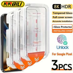 NNBILI 3개 풀 커버 스크린 프로텍터, 구글 픽셀 11 10 Pro XL 9a 9 Pro 9 Pro XL 8a용, 자동 먼지 제거 설치 기능