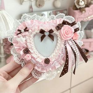 이타백 데코레이션 하트 배지 홀더 아이돌 사진 디스플레이 레이스 리본 장미 카드 홀더 Y2K 이타백 악세사리 이타백 인서트