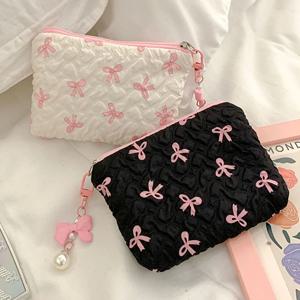 귀여운 리본 화장품 가방 고급스러운 디자인 휴대용 클러치 다기능 수납 파우치 고급스러운 느낌의 미니 동전 지갑