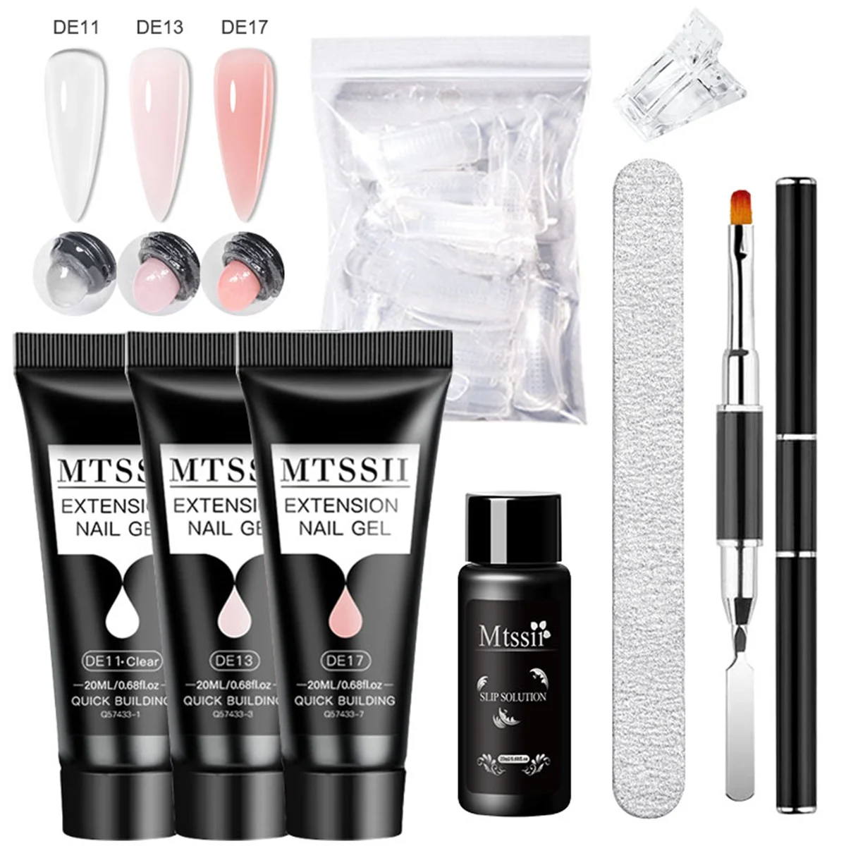 8개/세트 20ml 폴리 익스텐션 젤 세트 네일 아트 폴리젤 키트 투명 화이트 컬러 네일 UV 젤 팁 폼 아크릴 네일 젤 슬라이스 브러쉬
