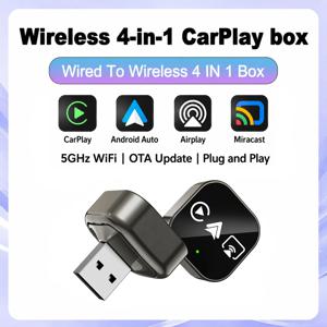 2026 업그레이드 4 in 1 CarPlay 안드로이드 오토 에어플레이 무선 어댑터 미러링크 스마트 USB 동글 (볼보, 벤츠, MG, 기아, 토요타용)