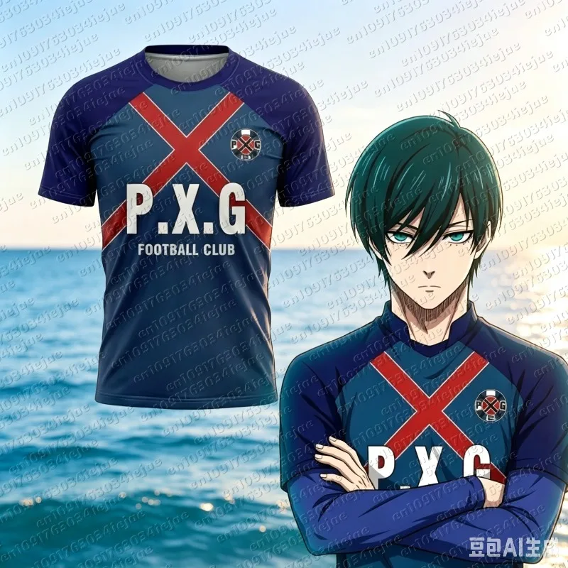 2026 여름 P.X.G 블루 락 일본 애니메이션 저지 축구 유니폼 시도우 코스프레 티셔츠 남성 및 아동 캐주얼 스포츠 탑