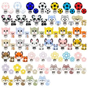 2개/세트 실리콘 팬더 여우 다람쥐 공갈젖꼭지 클립 어금니 구슬 DIY 공갈젖꼭지 체인 쥬얼리 액세서리