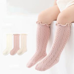 3 쌍 아기 소녀 양말 여름 솔리드 레이스 무릎 높은 프릴 양말 유아 신생아 부드러운 면화 긴 메쉬 Socken