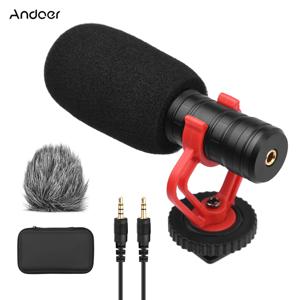 Andoer 카메라 마이크 카디오이드 콘덴서 마이크(3.5mm 포트 포함) 충격 방지 마운트 스폰지 및 모피 앞유리 운반 케이스 기록