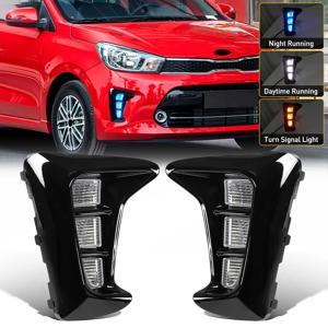 Kia Pegas 2018 2019 자동차 LED 주간 러닝 라이트 전면 안개 램프 동적 방향 지시등 흰색 노란색 파란색 12V 액세서리