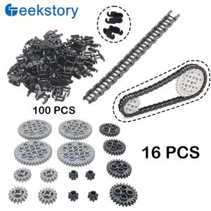 MOC 빌딩 블록 기차 완구용 링크 체인 브릭 기술 부품 기어 세트, 3711 14696 10928 51416 3648 3649, 100 개