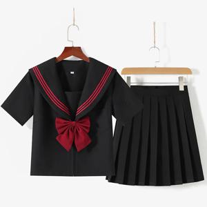일본식 선원 학교 유니폼 Jk 정장 빨간 넥타이 검은 색 짧은 소매 탑 스커트 애니메이션 코스프레 사진
