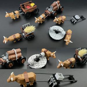 MOC 중세 농장 가축 말 CarriageBuilding 블록 기사 수송 가축 벽돌 모델 미니 피규어 액세서리 장난감
