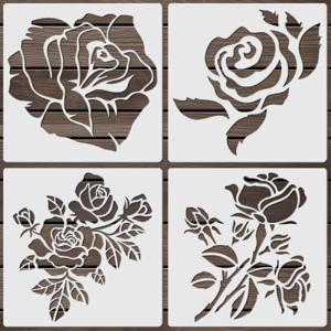 4PCS 5.9인치 장미꽃 스텐실 재사용 가능한 꽃무늬 템플릿 벽 캔버스 패브릭 DIY 공예 장식용