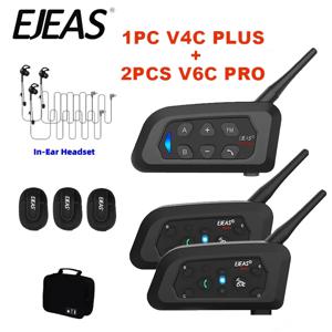 EJEAS 1PC V4C PLUS + 2PCS V6C PRO 3 사용자 이어폰 형 심판 인터콤 헤드셋 1200M 전이중 블루투스 축구 컨퍼런스 인터폰