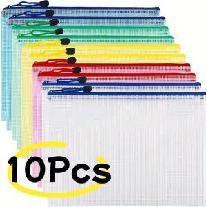 1-10개 A4 방수 PVC 아트 보관 가방(지퍼 포함), 컬러 그리드 디자인의 초대형 데이터 및 드로잉 정리함
