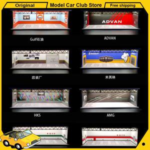 1/64 스케일 조명이 있는 주차 공간 USB 하우스 차고 합금 자동차 모델 플라스틱 미니어처 디오라마 DIY 조립 키트 수집용 장난감