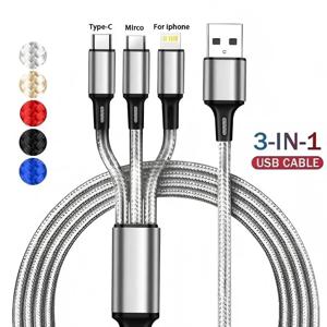 3 in 1 USB 고속 충전 케이블 1.2M 타입 C 마이크로 IOS 멀티 충전 케이블 (아이폰, 화웨이, 삼성용) 나일론 편조 케이블