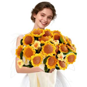 손뜨개 해바라기 꽃다발 담요, 수제 꽃 담요, 어머니의 날, 할머니 생일을 위한 원형 꽃무늬 니트 선물