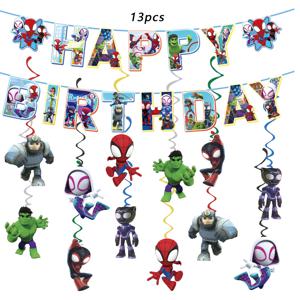 스파이더맨과 그의 놀라운 친구들 테마 어린이 여자아이들을 위한 선물 스월 장식 생일 파티 장식 천장 걸이형 스파이럴