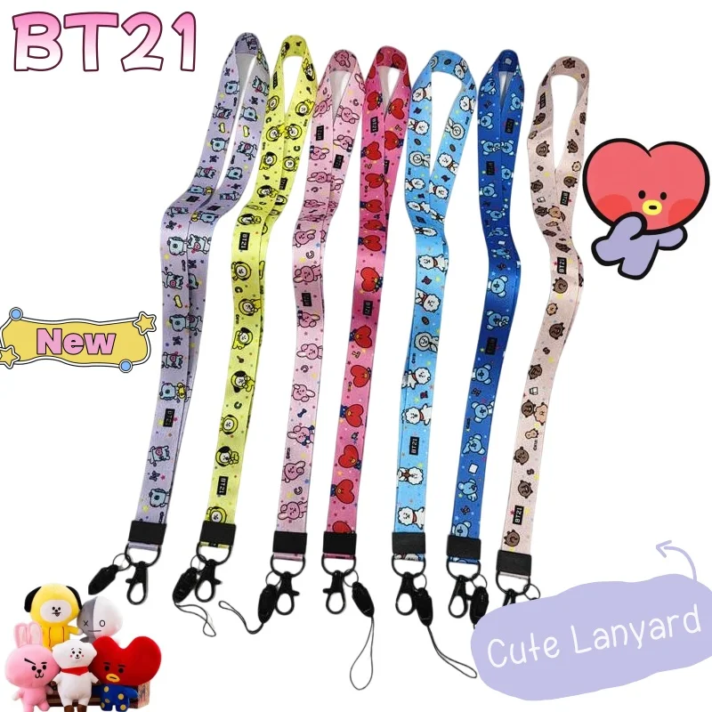 BT21 코야, RJ, 슈키, 쿠키 패션 귀여운 폰 스트랩 손목 스트랩 만화 캐릭터 카드 장식 분실 방지 액세서리 선물