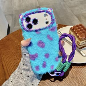 패션 레오파드 프린트 퍼 플러시 폰 케이스 (아이폰 17, 16, 15, 14, 13, 12, 11 Pro Max용) 손목 스트랩, 렌즈 홀더, 충격 방지 커버 포함