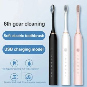 전기 초음파 칫솔 6단 속도 모드 홈 소프트 헤어 USB 충전 방수 성인 치아 클리너 자동 커플 세트