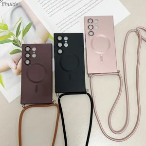 삼성 갤럭시 S26 S25 S24 S23 S22 울트라 FE 플러스용 메탈릭 페인트 마그네틱 케이스 무선 크로스바디 랜야드 스트랩 커버