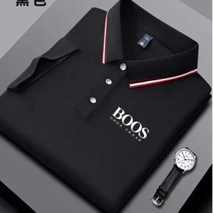 남성 비즈니스 캐주얼 폴로 셔츠, 스트라이프 칼라와 레터 프린트, 통기성 좋은 반팔 셔츠, 편안한 소재