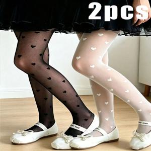 2 Pcs 소녀의 하트 프린트 스타킹 UPF50 + 태양 보호 얇은 통기성 여름 스타킹 높은 스트레치 어린이 발레 댄스 양말 세트