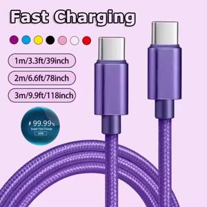 60W 5A 나일론 고속 충전 케이블 1/2/3m 듀얼 타입-C 다채로운 데이터 케이블 Xiaomi17용 고속 데이터 전송 빠른 충전 와이어