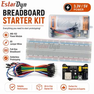 EstarDyn MB-102 830 타이 포인트 무납땜 프로토타입 브레드보드 키트 3.3V/5V 전원 모듈 65개의 유연한 점퍼 와이어