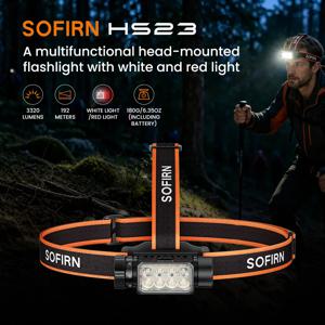 소피른 HS23 3320LM LED 헤드 토치 21700 충전식 헤드램프 스포트라이트 플러드 레드 라이트 IPX6 방수