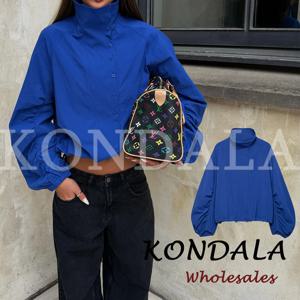 KONDALA 가을 블루 패션 2026 여성 자켓 우아하고 모던한 시크 싱글 브레스트 긴팔 스트리트웨어 오버사이즈 쿨 아우터웨어